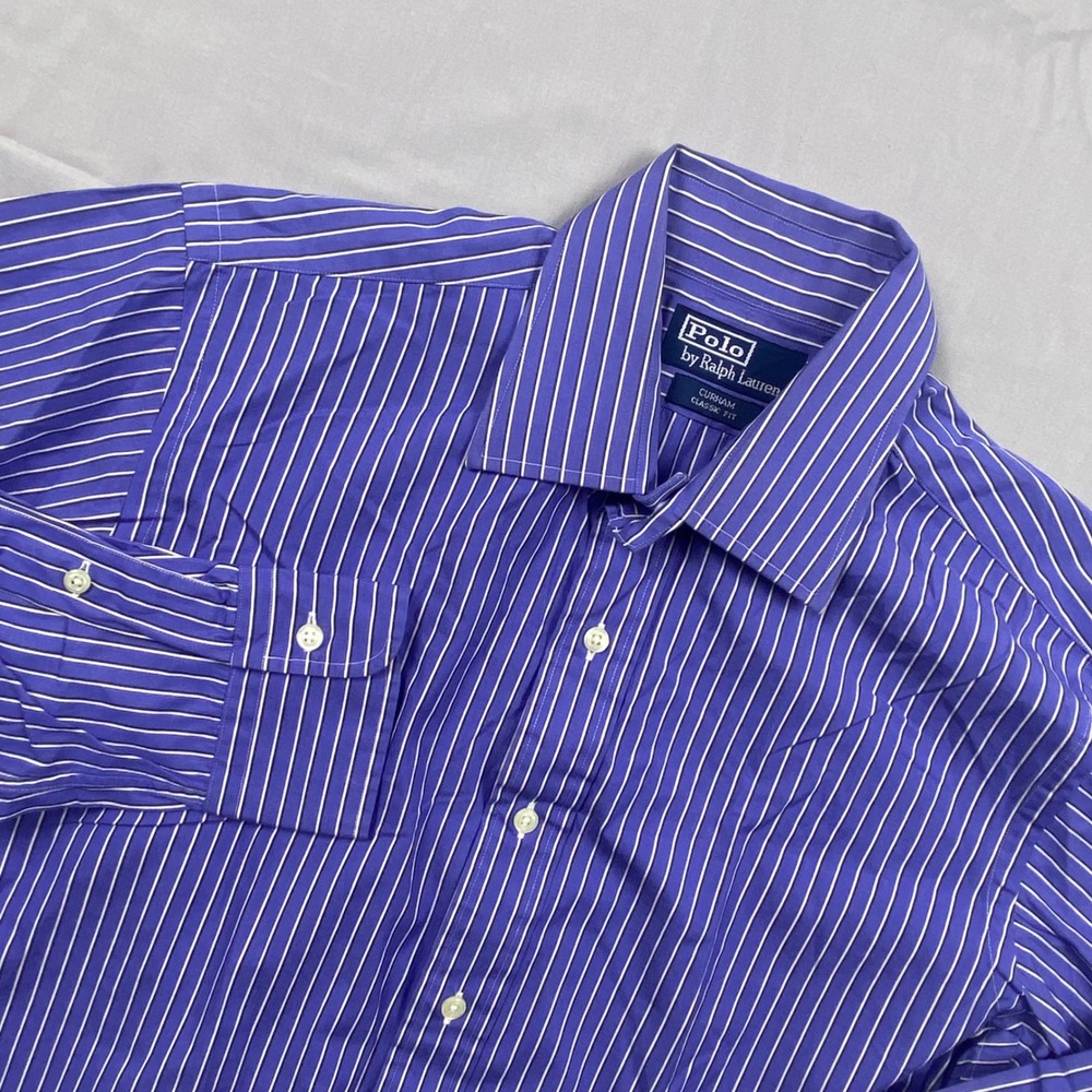Polo Ralph Lauren Curham Classic Fit Shirt Mens Medium Purple White Stripe Coton